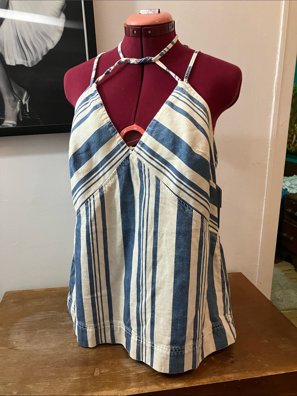 Universal Thread Blue and Cream Striped Halter Camisole